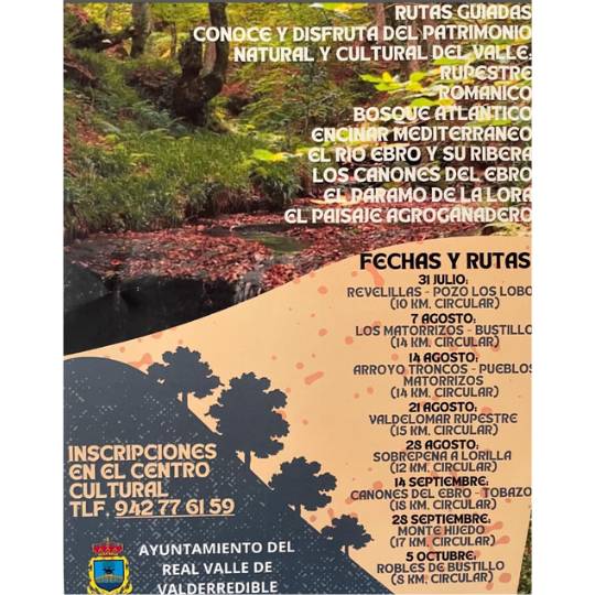 Cartel de rutas guiadas en Valderredible los meses de agostos, septiembre y octubre