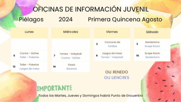 Piélagos, cronograma de actividades de la primera quincena de agosto