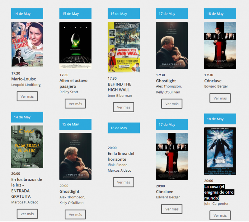 Fotografía sobre la cartelera de de la filmoteca de santander para la semana del 12 de mayo