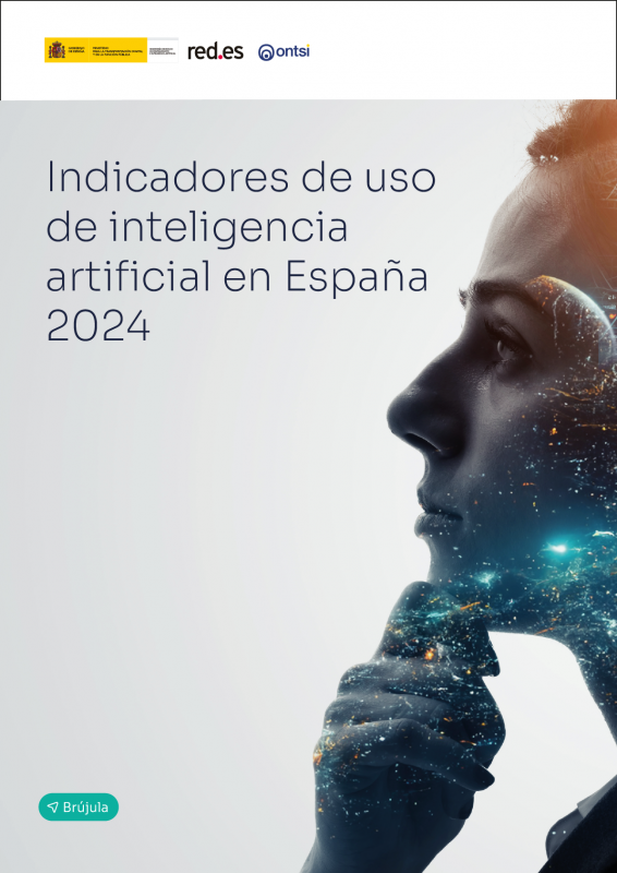 Cartel del Informe "Indicadores de uso de inteligencia artificial en España 2024" realizado por el ONTSI
