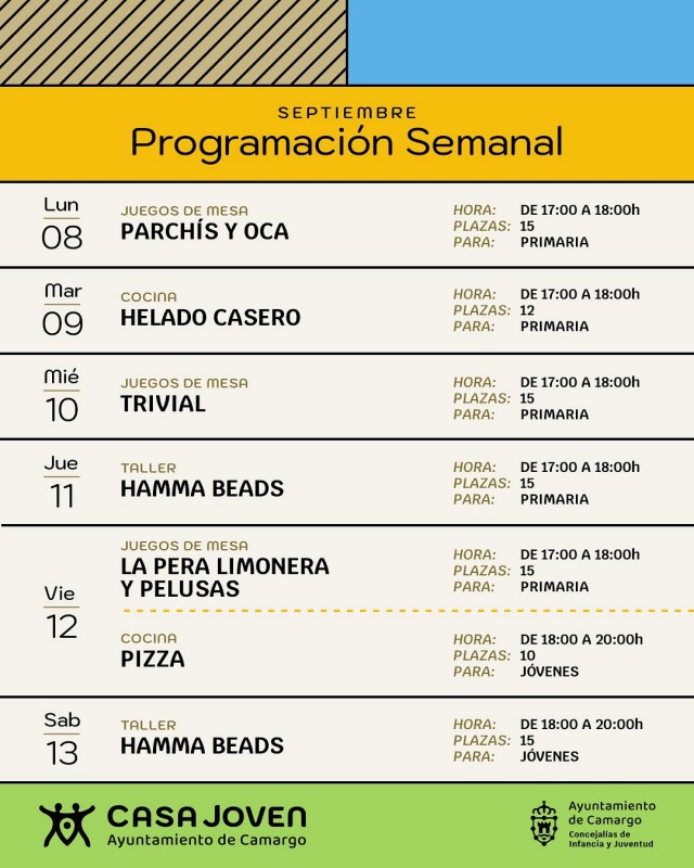 CARTEL DEL PROGRAMA SEMANAL DE LA CASA JOVEN DE CAMARGO