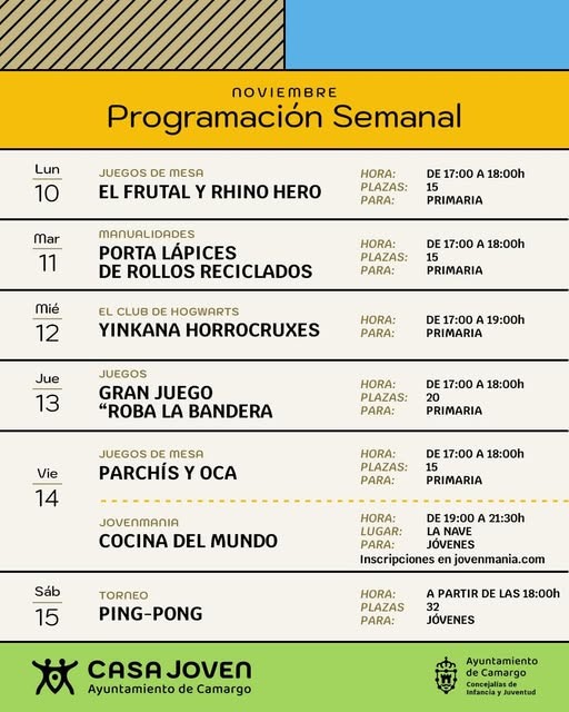 cartel con programación semanal de noviembre