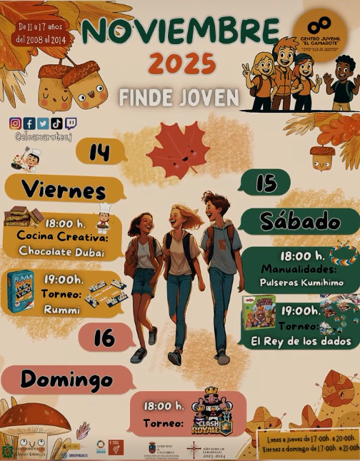 cartel informativo de las actividades y las horas