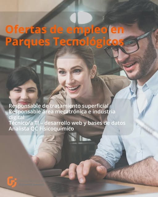 Cartel de Garantía Juvenil con las ofertas de empleo en Parques Tecnológicos