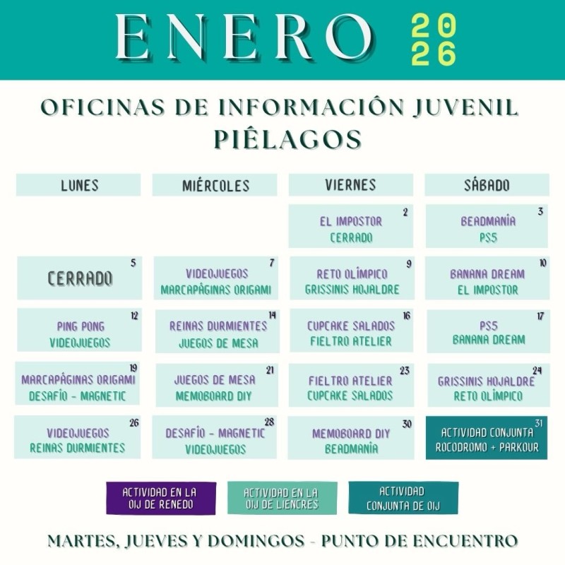 Cartel Pi&eacute;lagos 2026 para enero completo