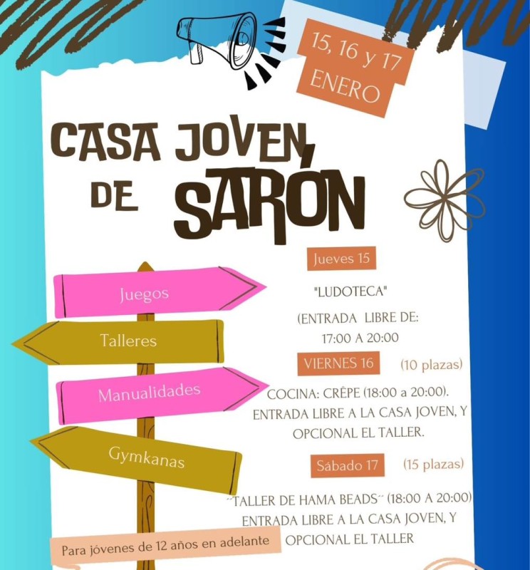 cartel informativo de las actividades en la Casa joven de Sarón