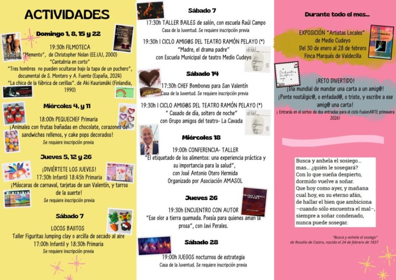 cartel de actividades culturales febrero