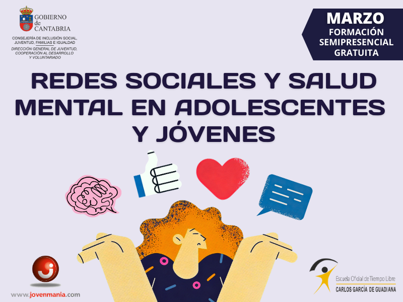 Ilustraci&oacute;n chica con elementos de redes sociales y emociones, y titulo del curso