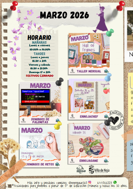 Programaci&oacute;n Servicio de Juventud de Noja. Marzo 2026.