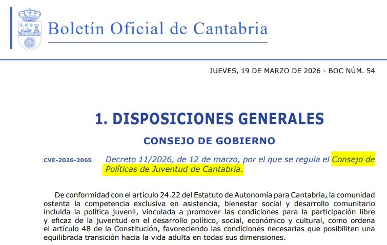 Decreto regulador del Consejo de Pol&iacute;ticas de Juventud de Cantabria
