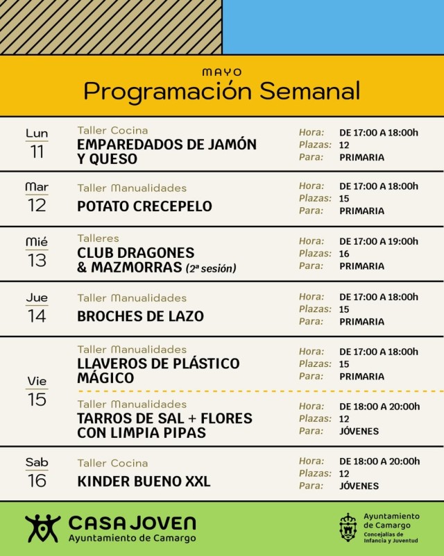 Programación semanal de la Casa Joven Camargo