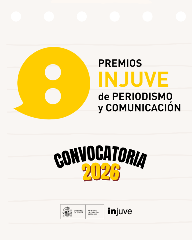 cartel en tono crema con texto negro y amarillo de t&iacute;tulo de la convocatoria y logo INJUVE