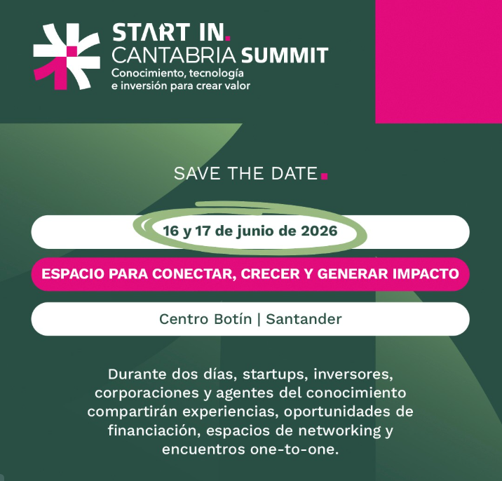 cartel del evento en tono verde oscuro con texto en rosa y blanco