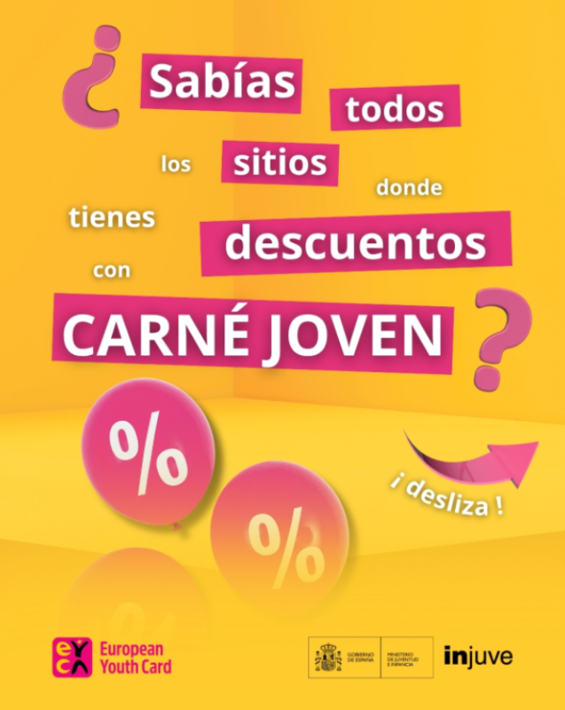 Sobre fondo amarillo, ¿Sabías todos los sitios donde tienes descuentos con carné joven?
