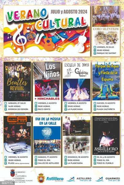 cartel de Astillero, sobre el Verano Cultural, se realizara en los meses de julio y agosto, con diferentes actuaciones y grupos. 