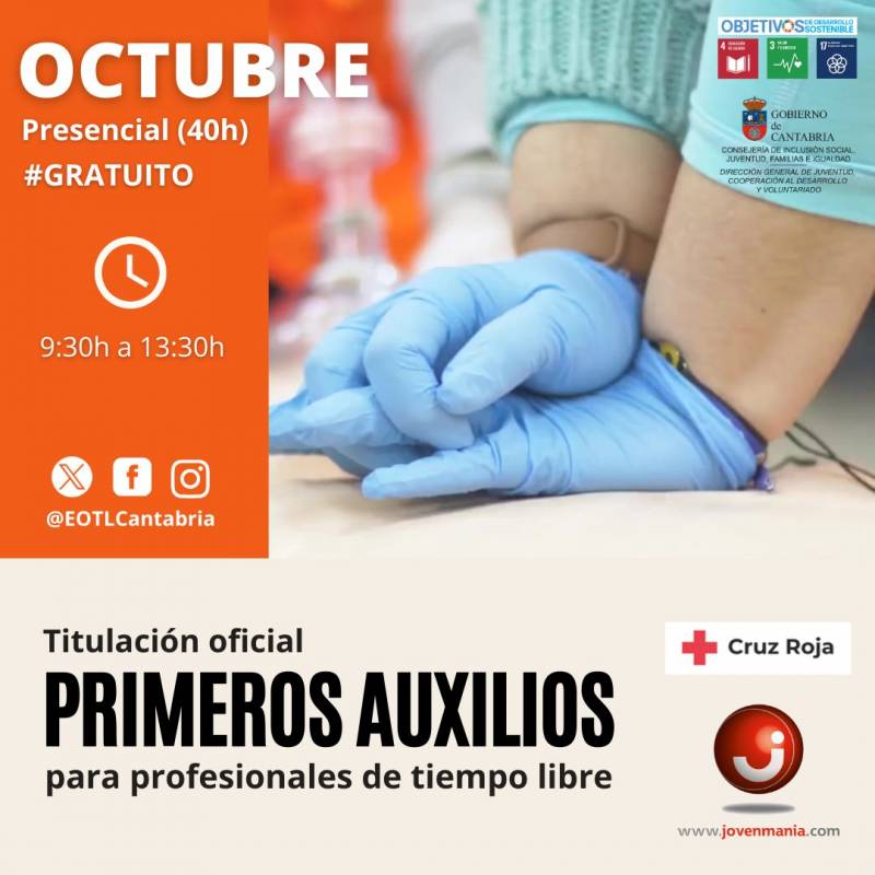 Cartel del curso de Primeros Auxilios (persona haciendo RCP)