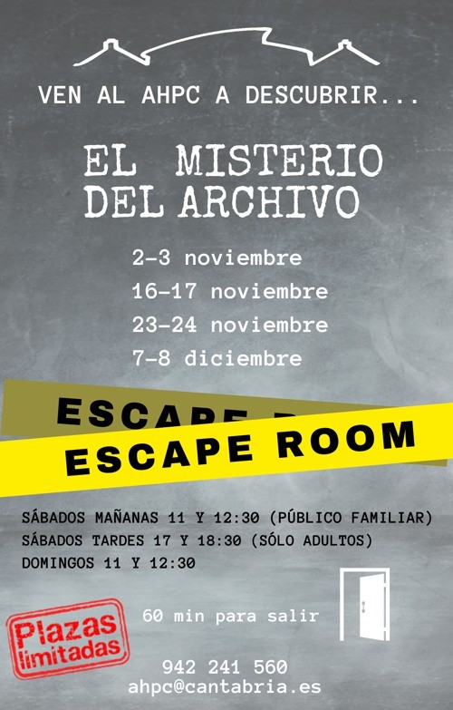 Cartel scape room en la Biblioteca Central de Santander