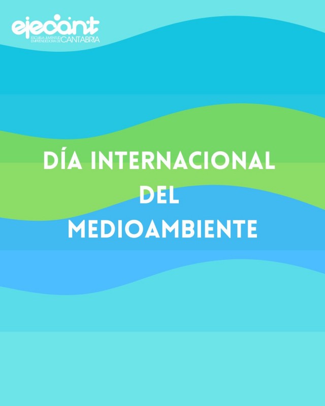 cartel con ondas azules y verdes y texto en blanco