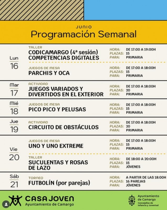 Camargo. programación semanal de actividades