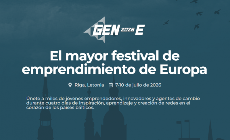 cartel promocional del evento con fondo oscuro verde agrisado y la silueta de edificios de la ciudad