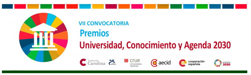 cartel informativo con fondo blanco y la rueda de colores de la Agenda 2030 bajo la silueta en blanco de un panteón