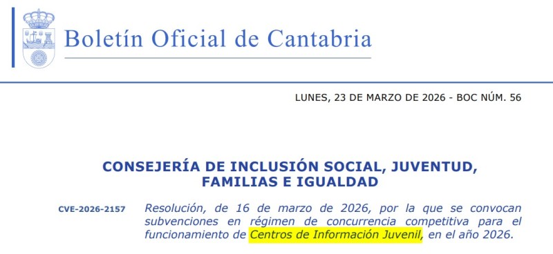 convocatoria Subvención para Centros de Información Juvenil 2026