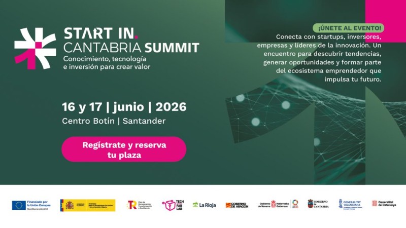 cartel del evento en color verde con texto rosa y blanco