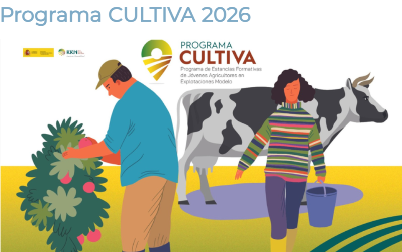 Cartel del Programa para estancias formativas prácticas de personas jóvenes agricultoras y ganaderas en explotaciones modelo.  