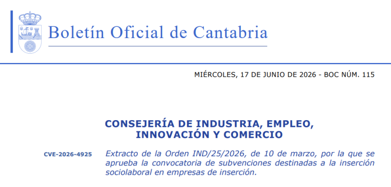 Encabezado de la publicación en el BOC: texto azul con logo del Gobierno de Cantabria sobre fondo blanco