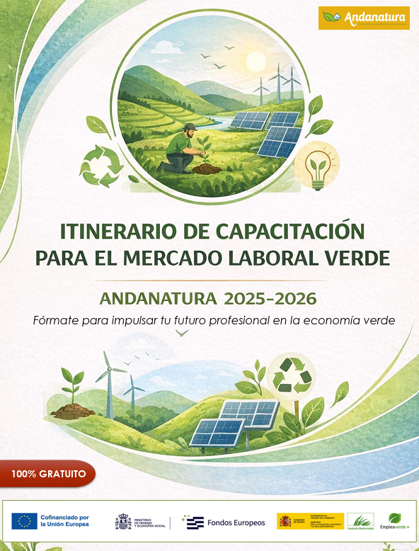 cartel en tonos verdes y azules con fondo blanco imitando acuarela sobre papel texturado