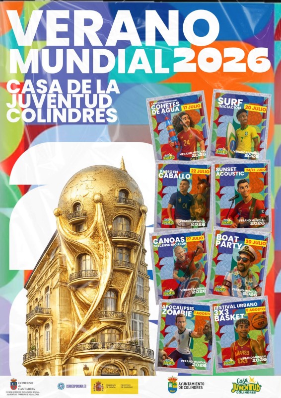 Cartel promocional de "Verano mundial 2026" en Colindres