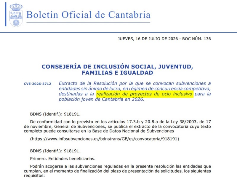 imagen extracto de resolución Subvenciones a entidades sin ánimo de lucro