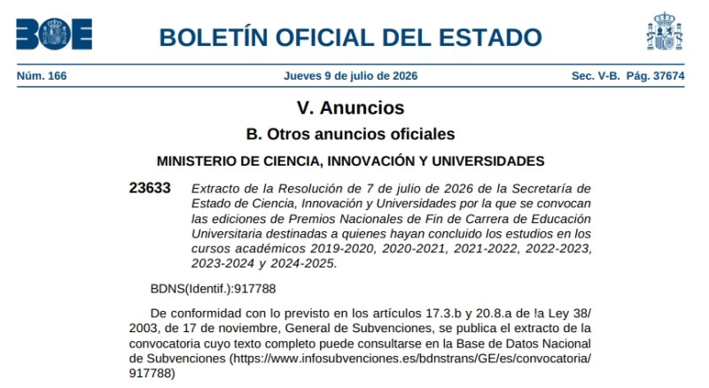 BOC Premios Nacionales de Fin de Carrera de Educación Universitaria