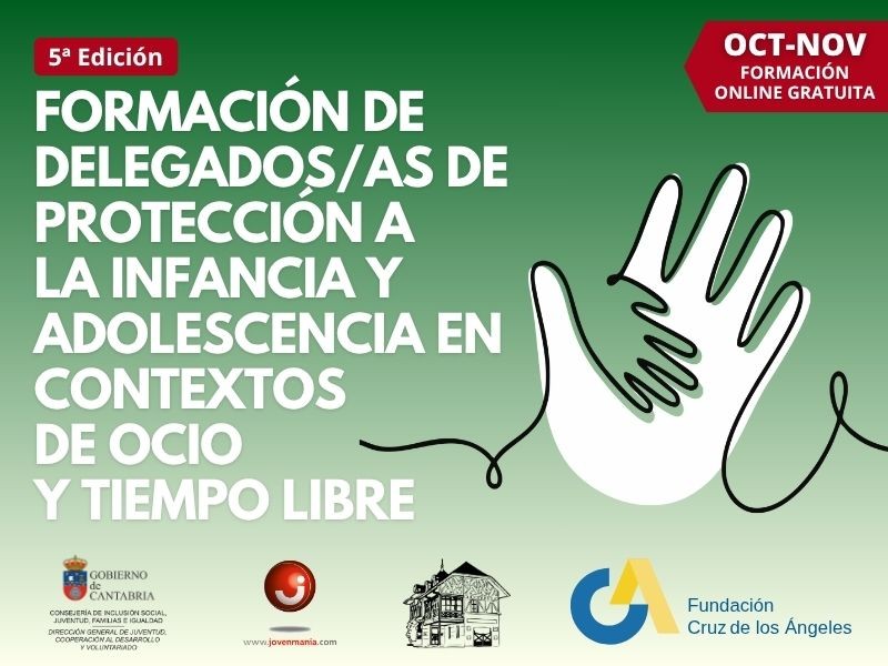 Cartel con el título del curso Formación de delegados/as de protección a la infancia y adolescencia en contextos de ocio y tiempo libre