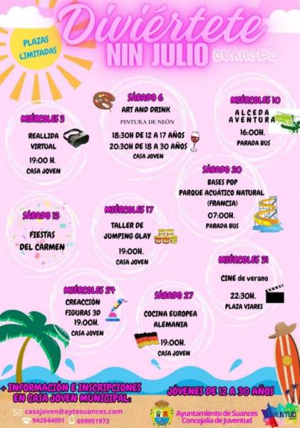 Suances. Programa de actividades 'DIVI&Eacute;RTE NIN' del mes de Julio