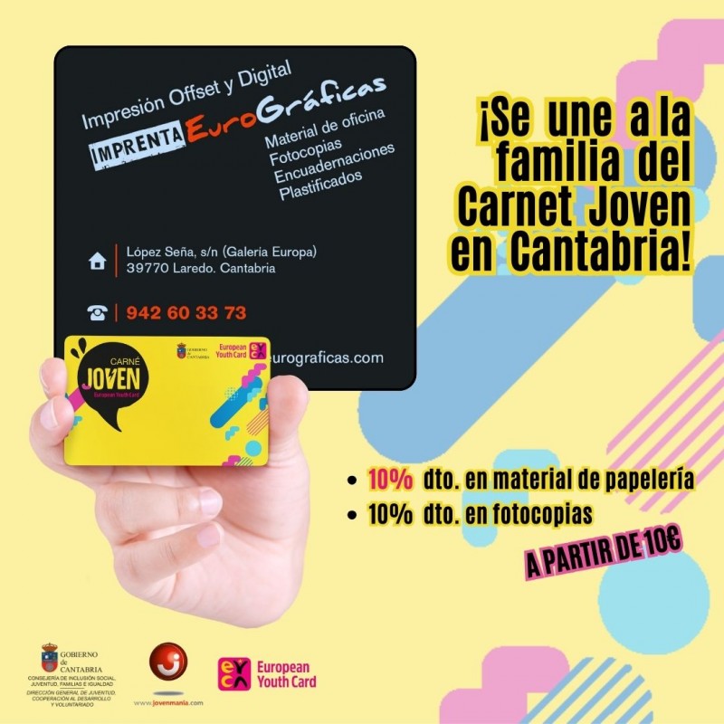 EUROGR&Aacute;FICAS se une al carnet joven europeo 10% de descuento