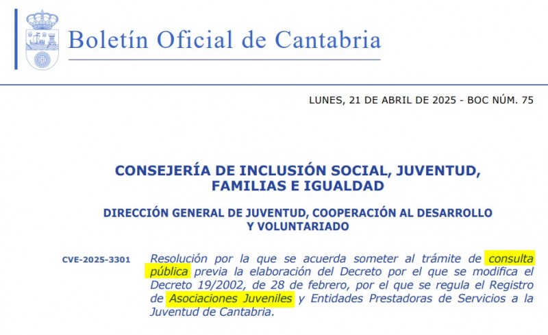 portada BOC Consulta P&uacute;blica Decreto Asociaciones