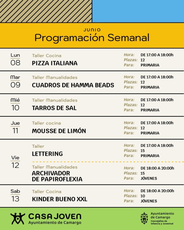 Camargo. cartel Programaci&oacute;n semanal de la Casa Joven