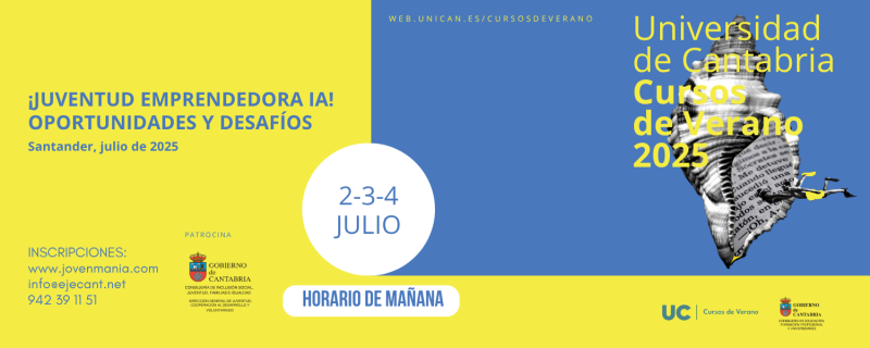 Cartel del seminario de verano con fondo amarillo y azul