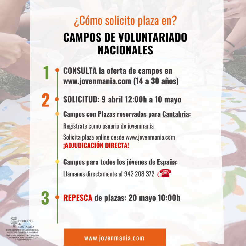 pedir plaza en Campos de Voluntariado Nacionales 
