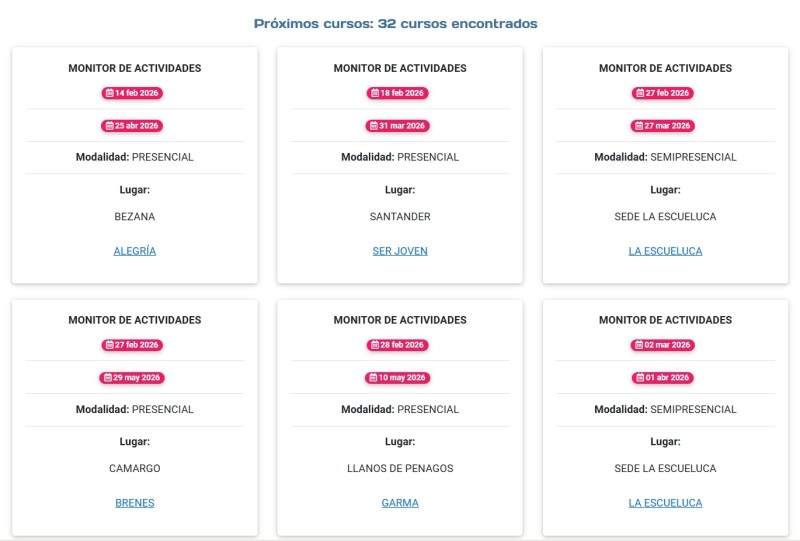Cursos oficiales programados de educador/a de tiempo libre