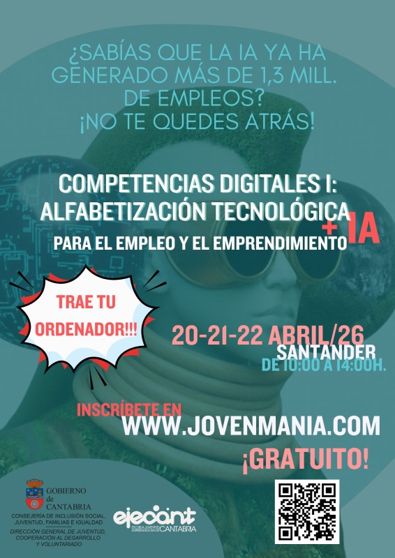 Cartel “Competencias digitales I: alfabetización tecnológica + IA para el empleo y emprendimiento".