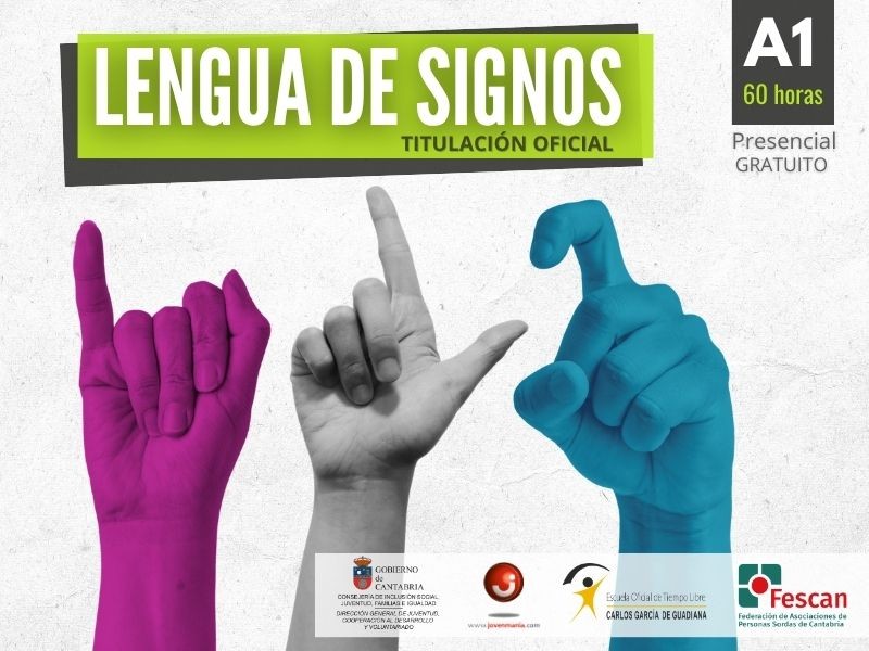 Imagen de manos signando letras (cartel del curso)