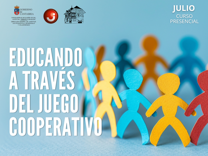 Educando a través del juego cooperativo, imagen del cartel (muñecos de papel de colorines)