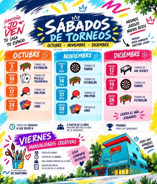 cartel Santoña. Programación de otoño con torneos y talleres creativos