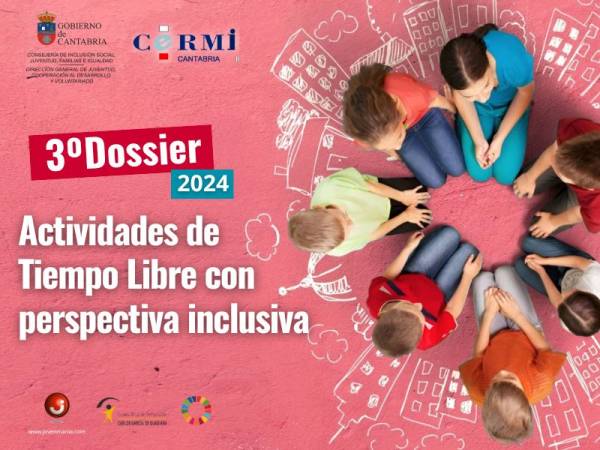 portada del 3º dossier de actividades inclusivas imagen desde arriba de unos niños sentados