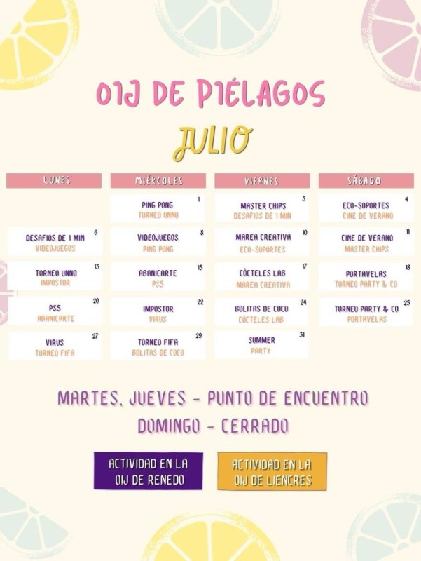 cartel completo de actividades para julio