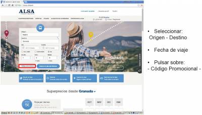 Proceso de compra de billetes con descuento en ALSA