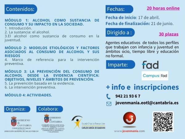 cartel con el calendario y contenidos del curso.