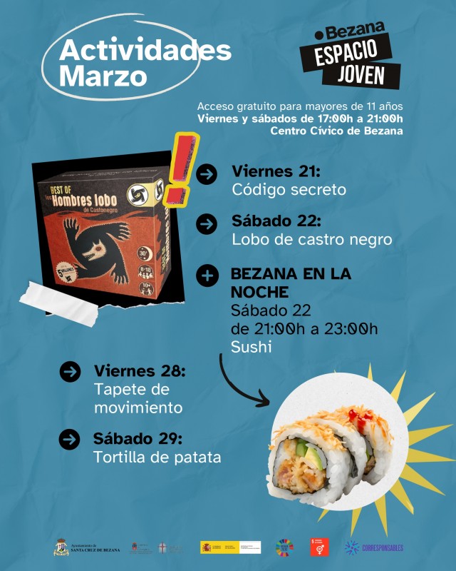 Programa de actividades de marzo para jóvenes en Sta. Cruz de Bezana